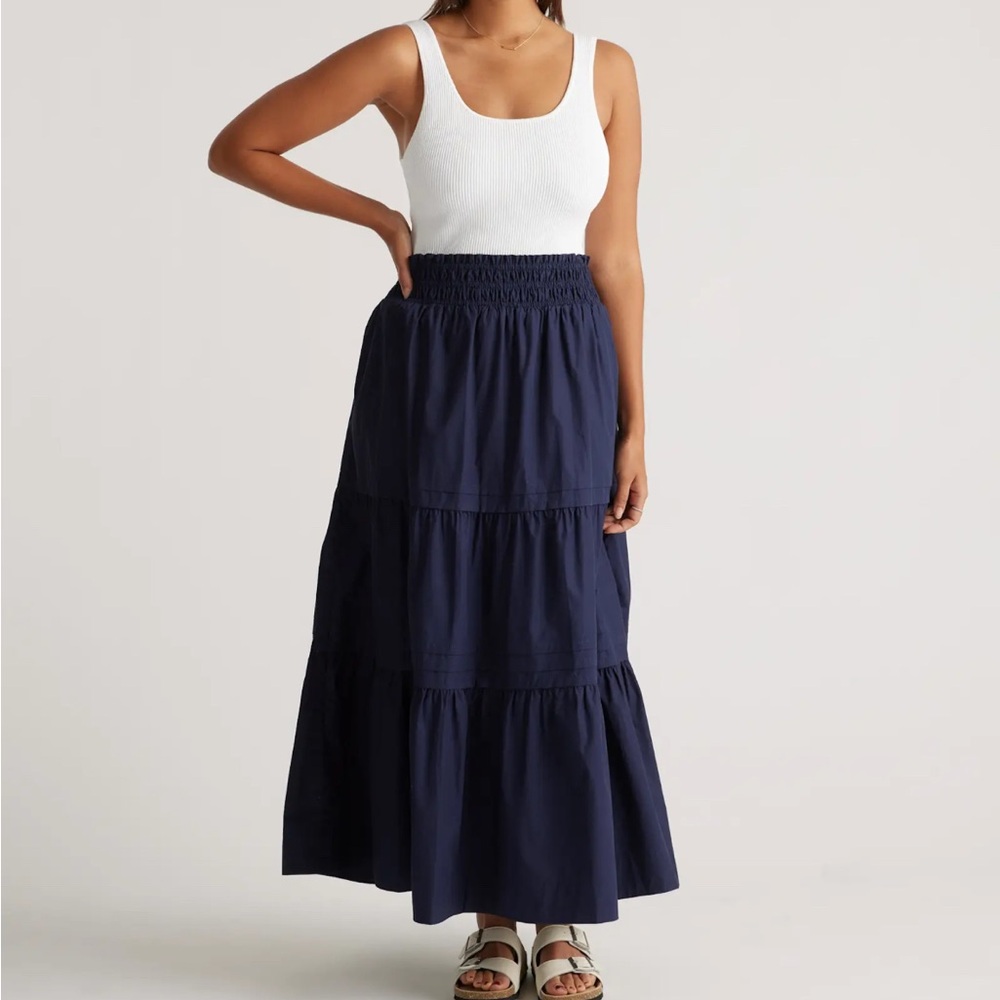 Quince Navy Organic Cotton Tiered Skirt